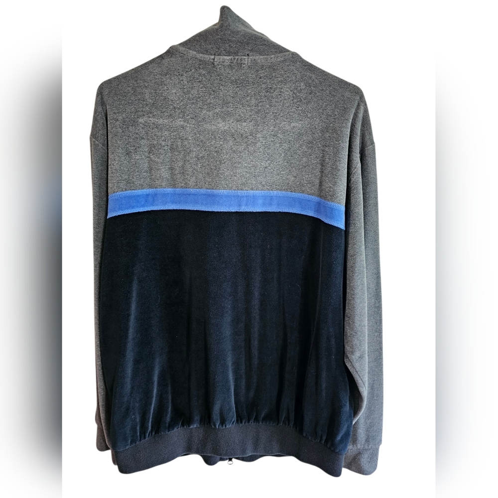 Nautica Men L Velour Track Jacket Grey Black Blue Colorblock Archival Statement - Picture 3 of 7